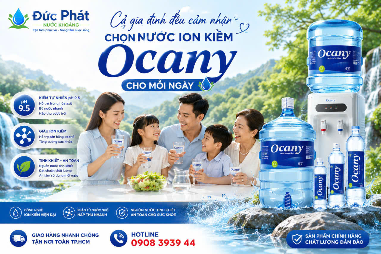 dịch vụ giao nước uống Ion kiềm Ocany bình 18.5L tận nhà
