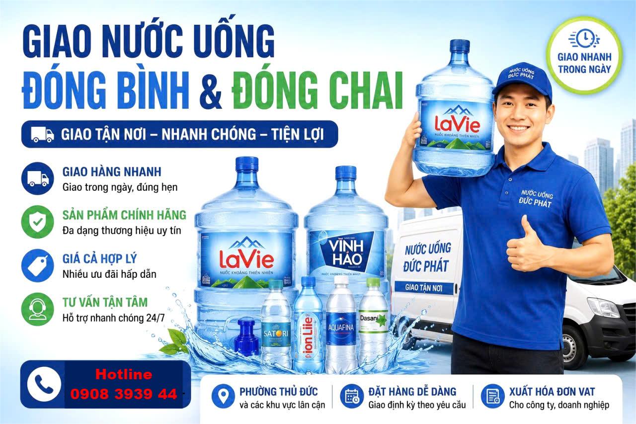 giao nước đóng chai tận nơi nhanh nhất Đại lý giao nước uống phường thủ đức chuyên cung cấp nước uống đóng bình và đóng chai