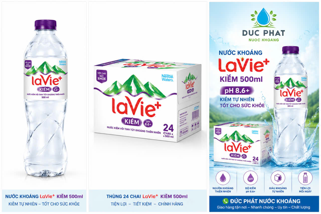 dịch vụ giao nước uống tận nhà Mua nước khoáng LaVie Kiềm 500ml chính hãng, pH 8.6+, thùng 24 chai tiện lợi.