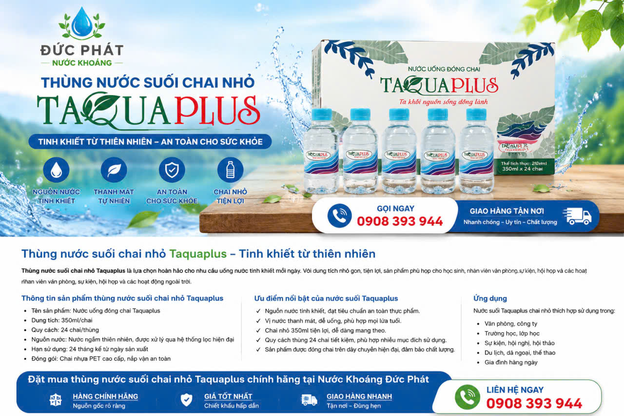 giao nước đóng chai tận nơi nhanh nhất Sản phẩm thùng nước suối chai nhỏ TaQuaplus tiết kiệm - tiện lợi